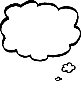 A monochrome cloud featuring a thought bubble, representing ideas or thoughts emerging from the cloud.
