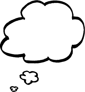 A monochrome cloud featuring a thought bubble, representing ideas or thoughts emerging from the cloud.
